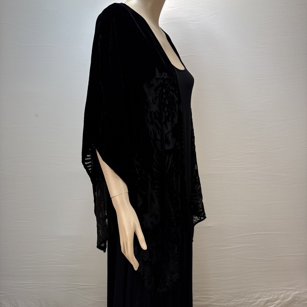 Chico's Black Floral Burnout Velvet Shawl Wrap Scarf One Size Evening Goth - Picture 6 of 7